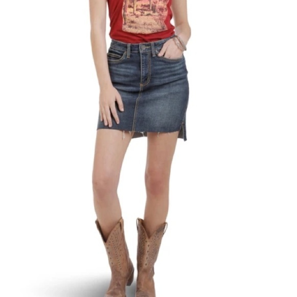 NWT Wrangler mid rise denim blue jean skirt midi